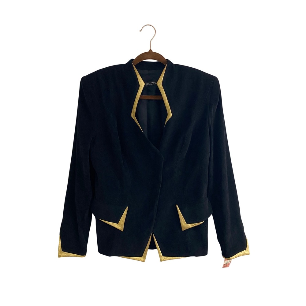 VTG Marlon Black Gold Metallic Trim Blazer Jacket NWT Medium 80s 90s Avant Garde